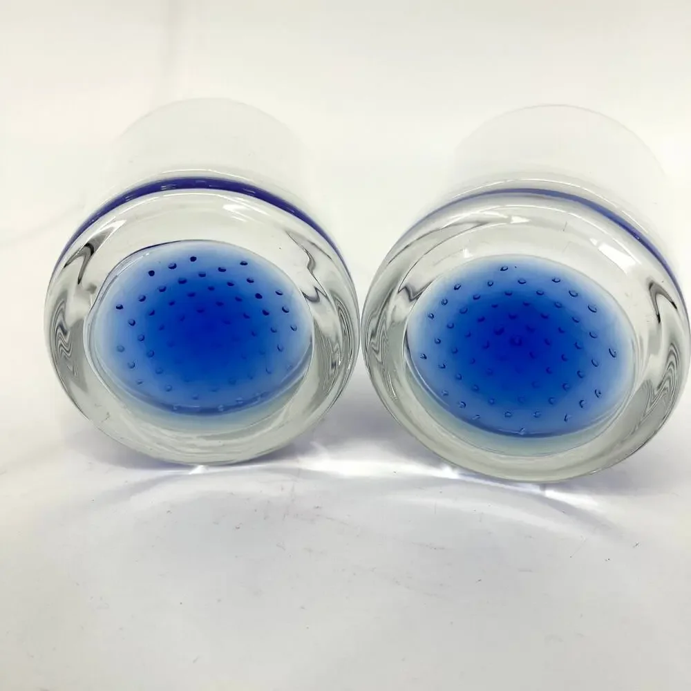 2 American Atelier Old Fashioned Rocks Cobalt Blue Controlled Bubble Glasses